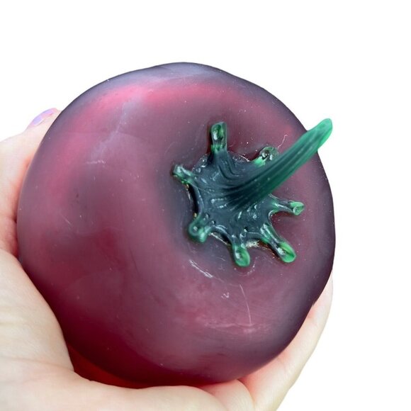 Vintage Hand Blown Large Tomato Hand Made Frosted Glass Paperweight Hollow 4”T - Picture 4 of 14